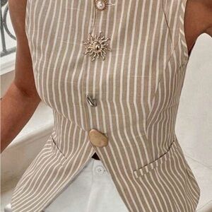 Striped Tan Sleeveless Top